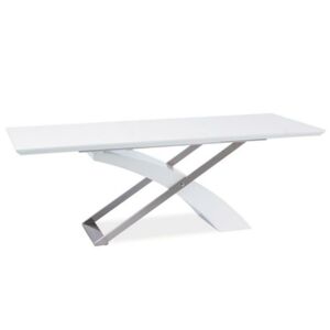 Jedálenský stôl, biela/biela extra vysoký lesk HG, KROS P2, poškodený tovar
