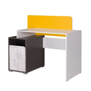 PC stôl B8, biela/sivý grafit/enigma/žltá, MATEL, rozbalený tovar