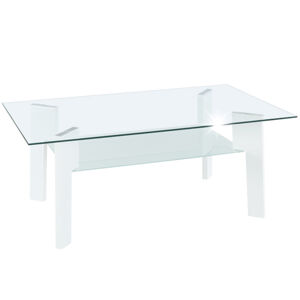 Konferenčný stolík, biela HG/sklo číre/mliečne, ADELO