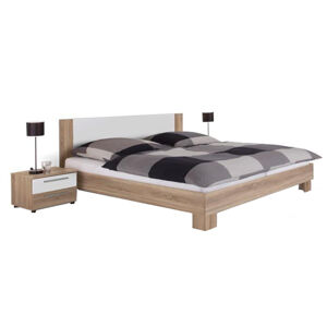 Manželská posteľ, s 2 nočnými stolíkmi, dub sonoma/biela, 180x200, MARTINA