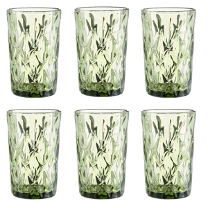 Retro sklené poháre na vodu, 6ks, 350ml, zelená, BAROLO TYP 1