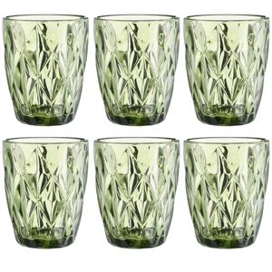 Retro sklené poháre na vodu, 6ks, 240ml, zelená, BAROLO TYP 2