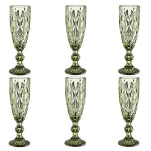 Retro sklené poháre na šampanské, 6ks, 150ml, zelená, BAROLO TYP 4