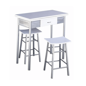 Barový set, stôl + 2 stoličky, biela/strieborná, HOMER, poškodený tovar