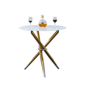 Jedálenský stôl/kávový stolík,  biela/gold chróm zlatý, priemer 80 cm, DONIO P1, poškodený tovar