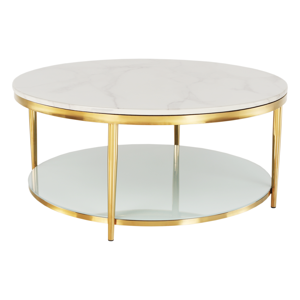 Konferenčný stolík, svetlý mramor lesklý/leská biela/zlatá, ENION RP1, rozbalený tovar