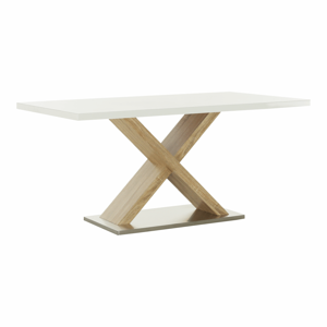 Jedálenský stôl, biela  vysok lesk HG/dub sonoma, FARNEL, rozbalený tovar
