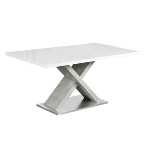 Jedálenský stôl, biela s vysokým leskom HG/betón, FARNEL P1, poškodený tovar