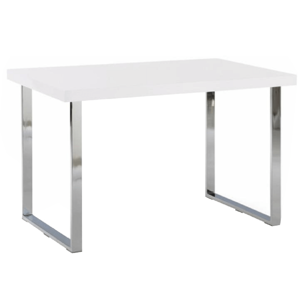 Jedálenský stôl, biela HG + chróm, TALOS R1, rozbalený tovar