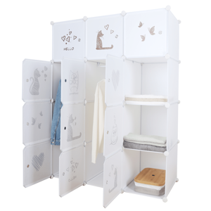 Detská modulárna skriňa, biela/hnedý detský vzor, KITARO RP1, rozbalený tovar