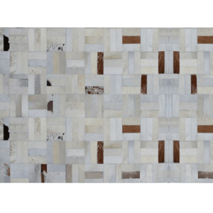 Luxusný kožený koberec, biela/sivá/hnedá, patchwork, 120x180, KOŽA TYP 1
