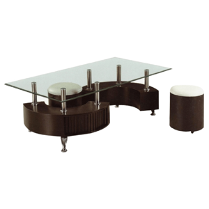 Konferenčný stolík a 2 taburetky, ekokoža biela/orech, OTELO P1, poškodený tovar