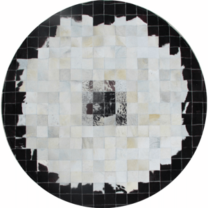 Luxusný kožený koberec, čierna/béžová/biela, patchwork, 150x150, KOŽA TYP 9