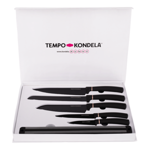 TEMPO-KONDELA LONAN, sada nožov s magnetickým držiakom, 6 ks, čierna RP1, rozbalený tovar