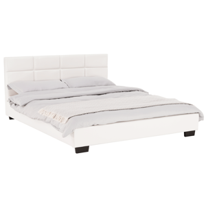 Manželská posteľ s roštom, 160x200, biela ekokoža, MIKEL, rozbalený tovar