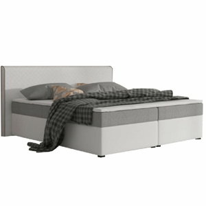 Komfortná posteľ, sivá látka/biela ekokoža, 180x200, NOVARA MEGAKOMFORT VISCO