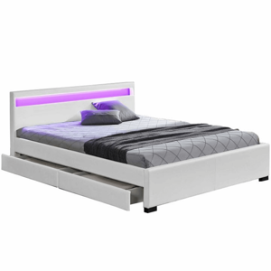 Manželská posteľ, RGB LED osvetlenie, biela ekokoža, 180x200, CLARETA P1, poškodený tovar