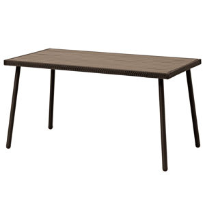 Záhradný stôl, hnedá, oceľ/ratan/artwood, 140x82 cm, KASIN