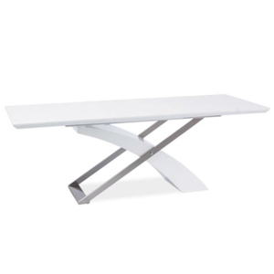 Jedálenský stôl, biela/biela extra vysoký lesk HG, KROS P3, poškodený tovar