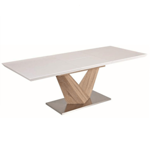 Jedálenský stôl, biela extra vysoký lesk HG/dub sonoma, DURMAN P1, poškodený tovar