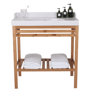 Stôl s keramickým umývadlom, prírodná/biela, SELENE TYP 6, rozbalený tovar